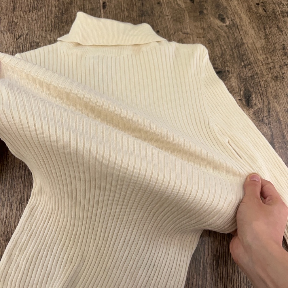 Cream Ribbed Turtleneck - Picture 7 of 9